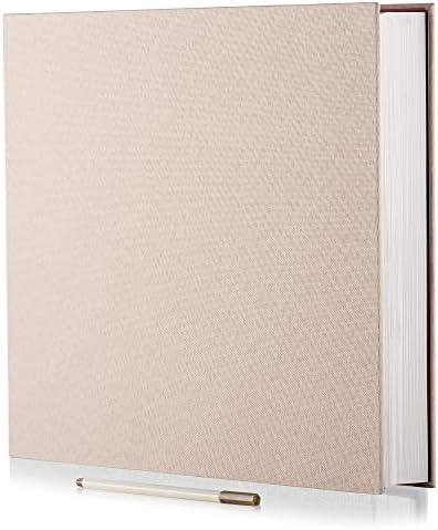 Large Photo Album Self Adhesive 4x6 5x7 6x8 8x10 Pictures Scrapbook Magnetic Album DIY Scrap Book 60 Sticky Pages Linen Cover DIY Photo Album with A Metallic Pen and DIY Accessories(Light Beige),