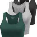 Porvike Sports Crop Tank Tops for Women Cropped Workout Tops Racerback Running Yoga Tanks Cotton Sleeveless Gym Shirts 3 Pack (Medium, Black/Grey/Emerald Green)