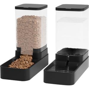 Automatic Cat Feeder and Water Dispenser in Set with Pet Food Bowl,Gravity Dog Waterer and Food Feeder for Small Medium Dog Cat Puppy Kitten Large Capacity(3.8L,Black)