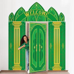 VitalCozy 4 Pcs Green Castle Door Cover 6.5 x 3 ft Green Castle Backdrop Fairytale Backdrop Wonderland Hanging Banner Porch Sign for Home Bar Backyard Decorations Halloween Cosplay Party Supplies