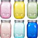 Amzcku 32 OZ Colored Mason Jars with Lids, 6 Pack Wide Mouth Quart Canning Jar, Safe for Storage, Pickling, Preserving, Fermenting, DIY Crafts & Decor