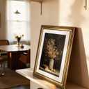 InSimSea Gold Picture Framed Wall Art, Living Room Vintage Dried Flowers Vase Wall Decor, Dark Moody Still Life Canvas Print Art, Home Farmhouse Decor, Antique Paintings with Frame 13x16inch