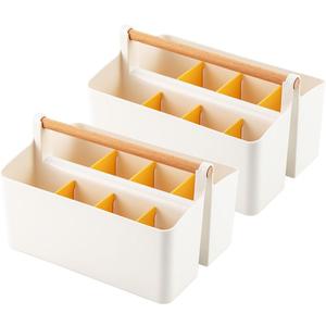 2 Pack Art Caddy Organizer Portable,Marker Box, Large Pen Holder for Desk, Art Supply Storage Bin with Adjustable Dividers for Colored Pencils,Markers,Craft Organizers (Yellow Divider)