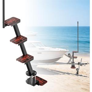 Heavy Duty Boat Trailer Steps with Safety Handle, EVA Anti-Slip Mat, 700 Lbs Capacity, 4 Step Tongue Ladder with Handle, Easy Installation, Universal Fits for Trailers Tongue Steps