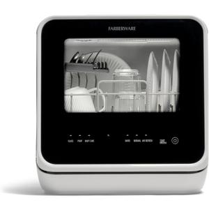 Farberware Portable Countertop Dishwasher with 5-Liter Built-in Water Tank - 5-Program System for Home, RV, and Apartment - Wash Dishes, Glass, and Baby Products (Black/White)