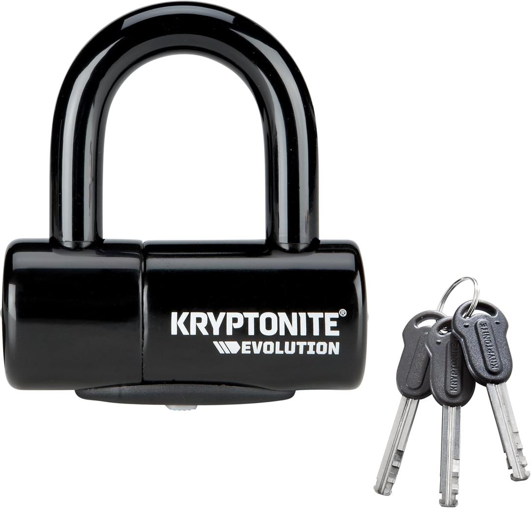 Kryptonite Evolution Bike Disc Lock, Small U-Lock 14mm Shackle with Keys, Heavy Duty Anti-Theft Bicycle Lock, High Security Mini for Powersports Motorcycles E-Bikes Scooters (Black)