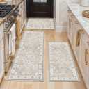 Washable Kitchen Rug Set of 3: Boho Non-slip Soft Stove Sink Mat Light Weight Stain Resistant Carpet for Dog Bowl Area Comfort Tile/Hardwood Floors Protection Mat for Entryway Foyer(2x3+2x4+2x5,Beige)