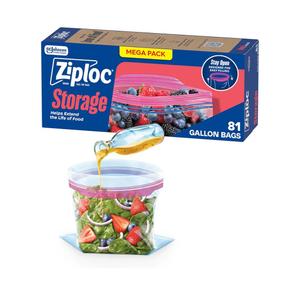 Ziploc Gallon Food Storage Bags, Stand-Up Bottom, Easy to Fill, 81 Count