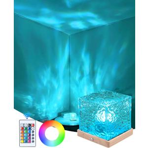 Mood Lighting,Rechargeable Northern Lights Cube Ambient Lighting Ocean Wave Projector Light Aurora Glow Lamp,16 Colors Gradual Rotating with Remote Control for Bedroom Game Room Decor - Large (Cordless)