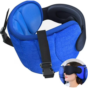 SARISUN Travel Pillows for Airplanes, Airplane Pillow for Long Flight, Airplane Head Strap with Eye Mask for Sleeping, Kids Travel Neck Pillow for Car, Road Trip Car Headrest, Blue