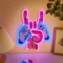 LED Neon Handle Cute Neon Sign, USB Powered Neon Signs Night Light, 3D Wall Art & Game room Bedroom Living Room party Decor lamp for Children Kids Girls Boys (Clear board) (Blue, Pink)