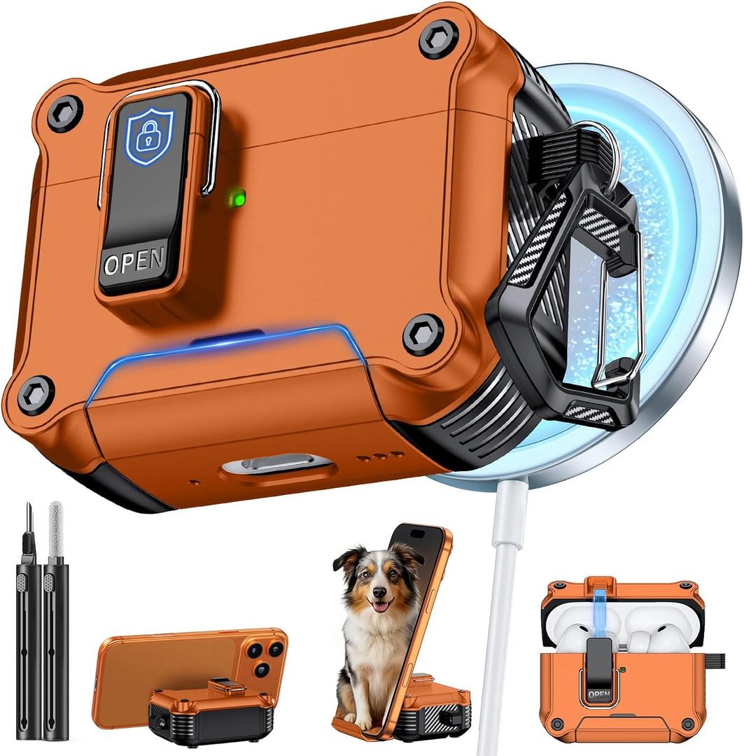 Inesore Compatible with AirPods Pro 3 Generation Case,Secure Lock & Phone Stand Design,Compatible with MagSafe,Automatic Snap Switch Secure Cover for New AirPods Pro 3rd (2025)-Orange