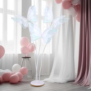Havawish 5.2ft Giant Butterfly Decoration Huge Artificial Gauze Butterfly with Standing Base for Wedding Church Party Birthday Home Garden Backdrop Decorations(White,3 Pcs)
