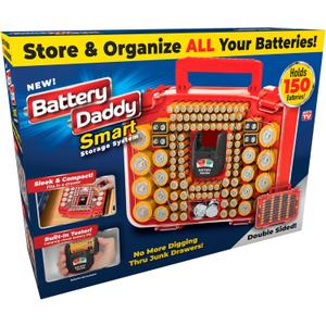 Ontel Battery Daddy Smart - Battery Organizer Storage Case with Tester, Stores & Protects Up to 150 Batteries, Clear Locking Lid, As Seen On TV, Smart - 150 Batteries (BADAS-MC4)