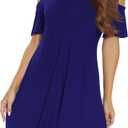 Women's Round Neck and V-Neck Two Ways to Wear Cold Shoulder Sleeveless Tanks Dress Summer Solid Color (X-Large)