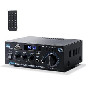 Stereo Receiver & Amplifier Home Audio Amp, AK45 Bluetooth Receiver for Home Stereo, 300Wx2, Bluetooth 5.0, 2 Channel, w/FM & Karaoke, w/USB/SD/RCA/MIC/FM in, w/Remote, for Garage Party Market