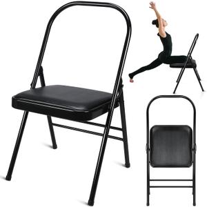 RattanView Yoga Auxiliary Chair with Lumbar Back Support Backless Folding Metal Foldable Flexibility Exercise Chair Balance Handstand Training Tool for Back Pain Relieving Strength Training