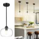 AUTELO Black Pendant Lights Kitchen Island, 1-Light Pendant Lights in Black Finish with Clear Glass, Modern Pendant Light Fixtures, Hanging Lamp for Kitchen Island H9385 BK-R