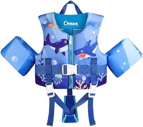 Ottkids Kids Swim Vest Toddler Floaties Fit 20-44 Lbs Boys and Girls,Kids Swimming Training Vest Adjustable Safety Strap,Toddler Swim Vests with Shoulder Harness Arm Wings for Age 1-6 Years
