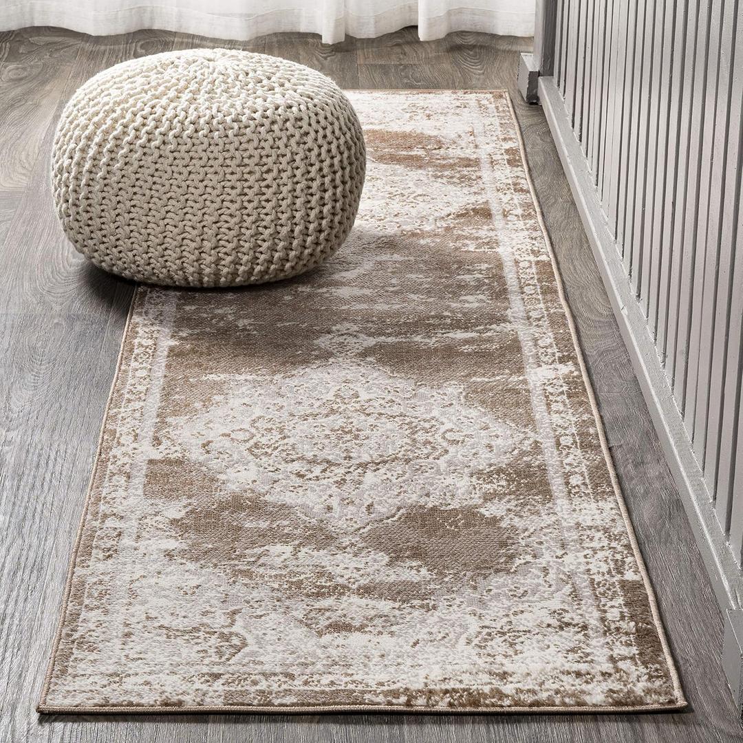 JONATHAN Y Alhambra Ornate Medallion Modern Brown/Cream Runner Rug, 2x10, Vintage, Bohemian, Easy-Cleaning for Living Room, Bedroom, Kitchen, Pet Friendly, Non-Shedding (MDP400B-210)