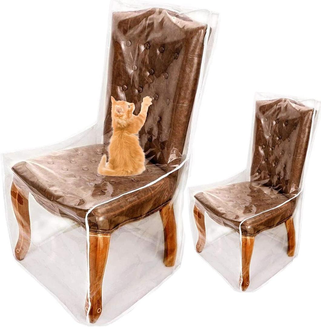 Plastic Chair Covers for Dining Room with Backrests, Waterproof Clear PVC Kitchen Chair Slipcovers Protectors Soft Thickened Full Coverage Chair Seat Covers (Set of 2)