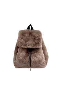 Ulisty Women Small Faux Rabbit Fur Backpack Furry Drawstring Daypack Plush Shoulder Bag brown