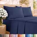 Full Size 4 Piece Sheet Set - Comfy Breathable & Cooling Sheets - Navy Blue