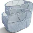 Collapsible Laundry Baskets 2 Pack, Mesh Pop Up Hamper with Handles, Portable Stair Basket, Dorm or Room Folding Bin, Dirty Clothes Hamper Light Breathable. Grey. 2H