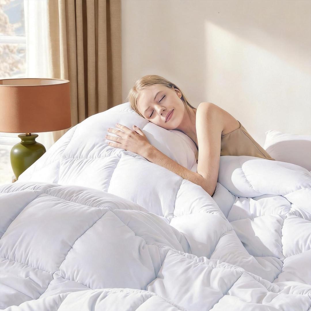 DOWNCOOL Comforters Full Size, Duvet Insert,White All Season Duvet, Lightweight Quilt, Down Alternative Hotel Comforter with Corner Tabs (White, Full 82x86 Inches)