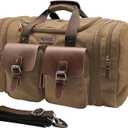 Wildroad 50L Travel Duffel Bag, Expandable Canvas Genuine Leather Duffle Bag Upgraded Overnight Weekender Carry on Bag