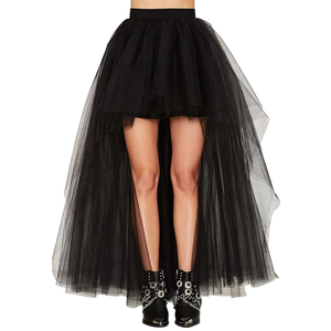 Women's Hi-Lo Long Tutu Tulle Bustle Skirt Elastic Waist Festival Party Skirt Black S