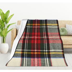HGOD DESIGNS Scottish Tartan Red and White Wool Plaid Pattern Flannel Fleece Bed Blanket Throw Blanket Lightweight Cozy Plush Blanket for Bedroom Living Rooms Sofa Couch 50"x60"