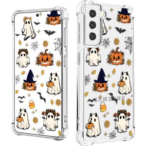 Spooky Halloween Case for Samsung S22, Slim Clear Cover with Cute Pumpkin & Ghost, Soft Touch Shockproof Bumper, 6.1" Protective Case