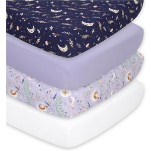 The Peanutshell 4-Pack Fitted Crib Sheet Set - Super Soft & Breathable Baby Girl Crib Sheets, Nursery Decor, Fit for Standard Mattress Cover- Lunar Love