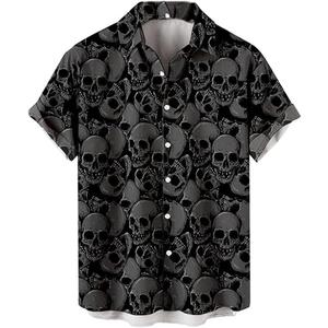 Cool Skull Button-Down Shirt Summer Skeleton Print Hawaiian Shirt, Size XL