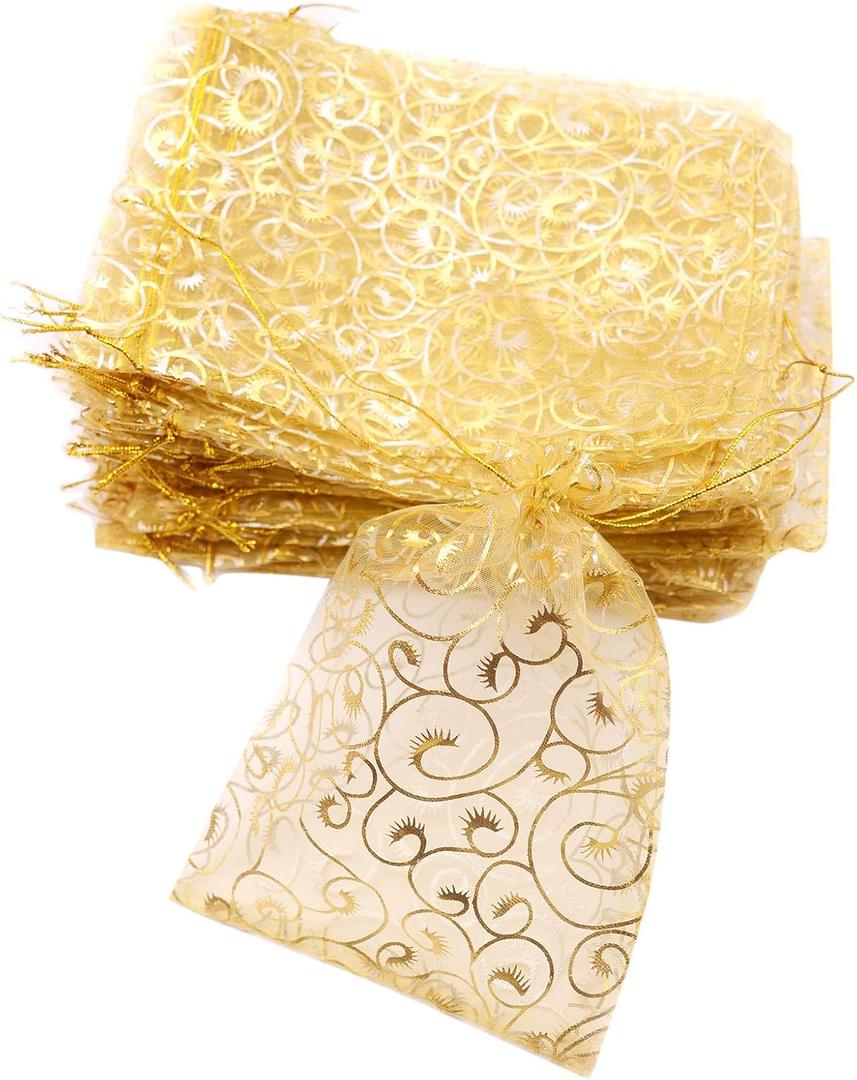 Wedding Favors Small Gift Bags, 100pcs 2.8x3.6 Inch (7x9cm) Gold Organza Bags for Party Favor Bags Small Business Candy Bags Mesh Bag (Gold, 2.8''x3.6'')