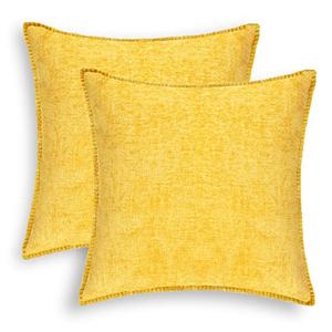 CaliTime Throw Pillow Covers Decorative 18 X 18 Inches Pack of 2 Cotton Thread Stitching Edges Solid Dyed Soft Chenille Cushion Cases for Couch Sofa Bed Living Room Farmhouse Mustard Yellow