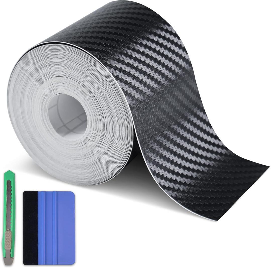 Arespark Carbon Fiber Wrap Black Vinyl Wrap, Cars Window Door Trim Universal Chrome Delete Vinyl Tape, Door Edge Guards Vehicle Protection Tape Auto Accessories with Free Tool Kit (2in x 30ft)