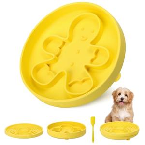 2 in 1 Slow Feeder Dog Bowls with Suction Cups,Silicone Lick Mat for Dogs,DIY Wet or Dry Food,Dishwasher Safe & Reduces Gulping,Interactive Pet Slow Eating,7.5"x1.5"UU Bowl,Lemon,Flower Lick Pad