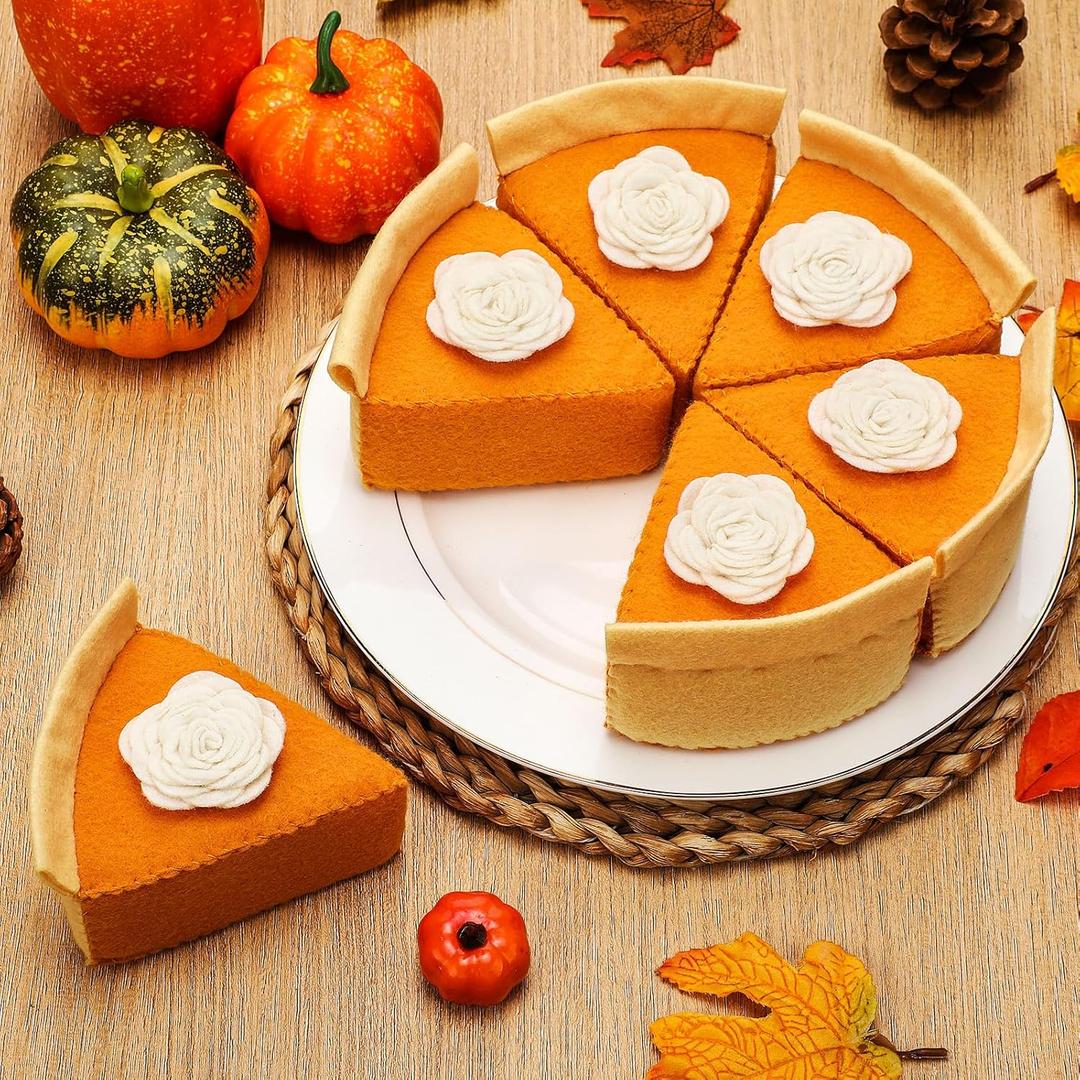 Fall Thanksgiving Felt Pumpkin Pie Decorations Faux Pumpkin Pie Slice Fall Tabletop Decor Mantel Table Centerpieces for Home Autumn Table Display House Harvest Play Holiday Festive Gift