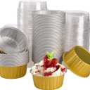 DEAYOU 100-Pack Aluminum Foil Baking Cups with Lids, 5oz Disposable Muffin Cupcake Ramekins, 3" Recyclable Cupcake Foil Liners Mini Tart Pie Tin Pan Holder for Souffle, Pudding, Party, Wedding, Gold