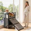 Dog Window Perch with Stairs – 6-in-1 Velvet Pet Sofa with Ramp, Detachable Feeding Tray, Privacy Blackout Curtain, 360° Locking Wheels & Memory Foam Cushion for Small Dogs and Cats.