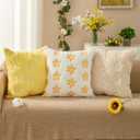 DFXSZ Spring Summer Pillow Covers 18x18 inch Set of 2 Farmhouse Decor Yellow Embroidery Daisy White Soft Plush Faux Fur Jacquard Throw Pillows for Sofa Holiday Spring Home Decor PTK081A18