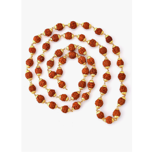LoveNspire Certified Rudraksha Mala 5 Face (panchmukhi) Authentic Genuine Rudraksh Beads Rosary Japa Mala Bead Necklace Puja Prayer Meditation Beads Gold/silver Plated Mala for Men Women (1 Pcs)