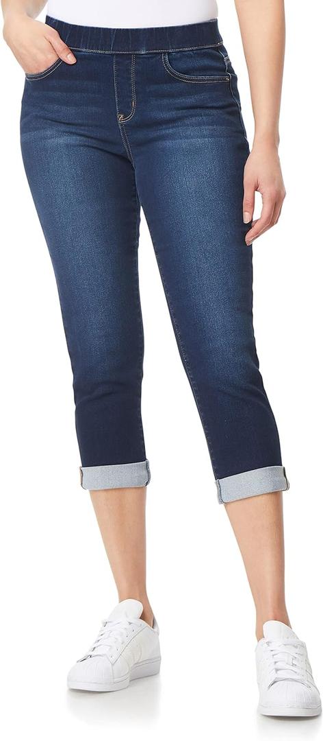 WallFlower Women's Pull on Denim Cropped High-Rise Insta Soft Juniors Jeans (Large)