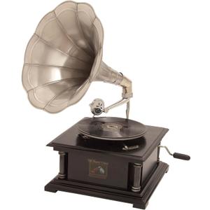 Deco 79 Mango Wood Functional Gramophone with Record, 14" x 14" x 26", Black