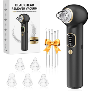 Pore Vacuum Blackhead Remover, Blackhead Extractor with 3 Adjustable Suction Levels, 5 Probes, Blackhead Remover Tools for Women and Men (Black)
