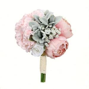DIYDOFUN Dusty Pink Pre-Made Bridesmaids Bouquets - 7 inch Small Rustic Aritificial Flower Bouquet for Wedding Marriage Proposal Decor