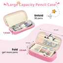 Pencil Bag, Pencil Case for Girls Women, Preppy Pencil Case, Large Initial Pencil Pouch with Zipper, Back to School Supplies, Aesthetic Pen Case Box for Kids Teen Girls - D(Pink)