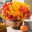 16 PCS Outdoor Fall Artificial Flower - Autumn Thanksgiving Halloween Porch Decor, Faux UV-Resistant Plants for Front Door, Wall, Fence, Fireplace Mantel Decorations